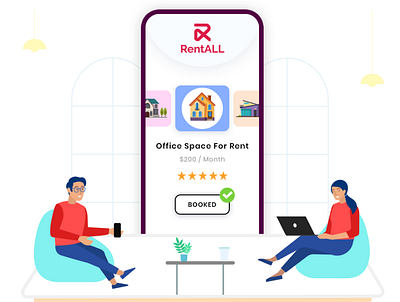 Space Rental Script - RentALL app design illustration ui vector