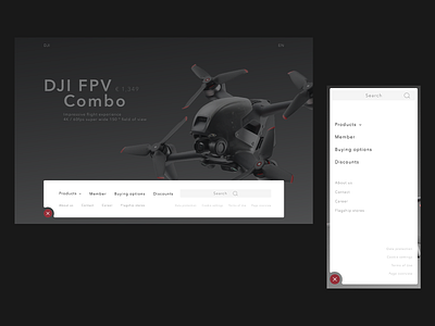 DJI FPV drone concept product page 03 design drone flat menu menubar minimal web