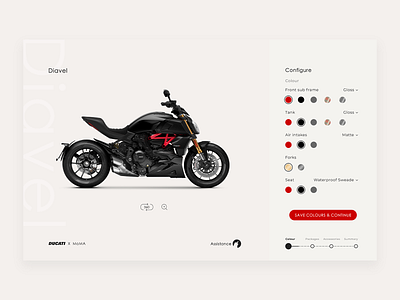 Ducati motorcycle configurator 02 360 accessories bike colour configurator design minimal motorbike ui web