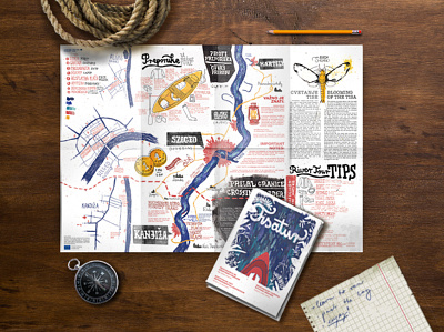 Rivertour map and guide adventure explore guide guidebook illustration map outdoor river tour