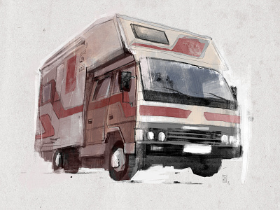 The Indian adventure bus campervan camping car digital painting explore illustration painting rv travel van