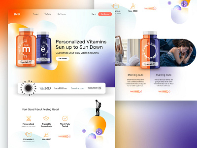 Gulp Vitamins Home Page Concept branding collage gradients icons sunrise sunset ui ux vitamin web web design