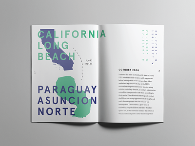 Our Story Spread #1 blue green layout long beach love marriage missions our story paraguay print typography