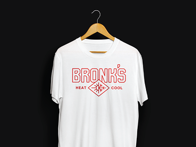 Bronk's Heat & Cool air conditioning black and white branding cool heat heater logo monowidth shirt snowflake sun