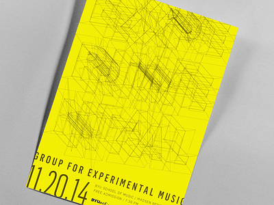 BYU Arts Poster 2: Group for Experimental Music 3d abstract black music poster typography yellow
