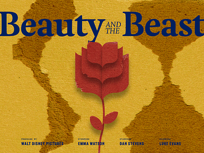 Beauty and the Beast Movie Poster beast beauty blue book disney emma watson gold paper red ripped rose texture