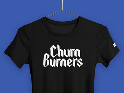 Churn Burners type black blackletter blue logo podium tshirt typography