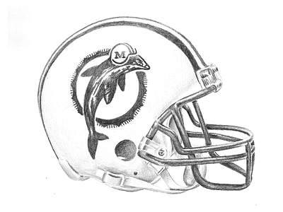 Miami Dolphins Retro Helmet black and white drawing football helmet logo miami dolphins pencil retro skethbook