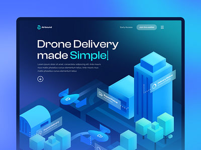 Airbound Landing Page blue delivery design drones graphic design illustration ui ux