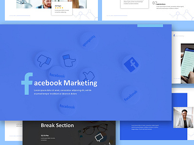 Facebook Marketing Google Slides Presentation ads campaign deck facebook fb googleslides marketing media pitch powerpoint presentation proposal seo smm social template
