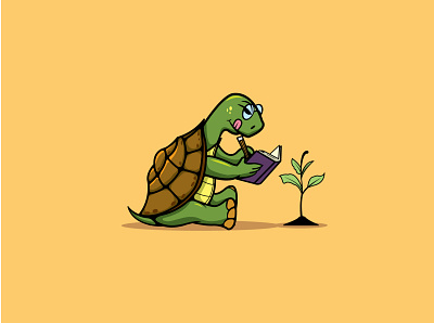 shield full of knowledge adobe illustrator animal cartoon character hand drawn illustration logo mascot turtle