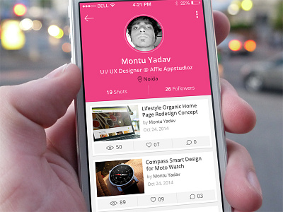 Profile Page For Dribbble App Design Concept