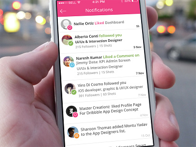 Notification Center For Dribbble Ios App Design Concept activity dribbble app flat app ios7 ios7 app lists minimal app notification notification center notification screen