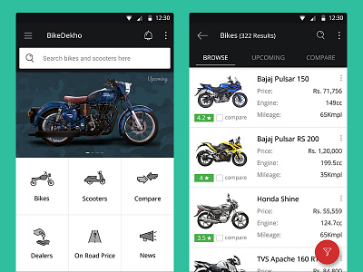 Bike Dekho android app bikedekho bikes bikes android app buy bikes app material design app minimal app