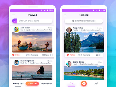 Triplived Redesign Concept addition in material design android design fun gradients material design tour app travel app travel social networking trip app triplived