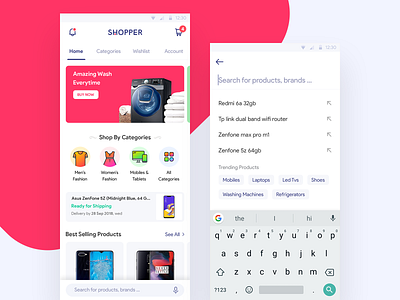 E-Commerce App Design android app angular gradient icons e commerce ecommerce ecommerce app search search screen shopping app