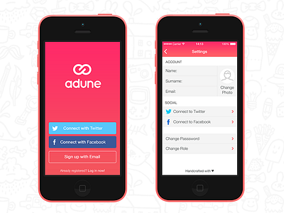 Adune [iOS] Signup + Settings app apple ios ios7 iphone mobile