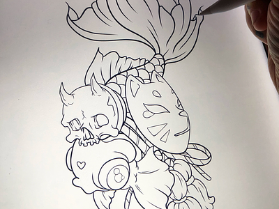 Kitsune Goldfish WIP anime digital artist fish freelance illustration kitsune procreate work in progress