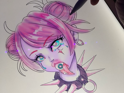 Work in progress color study anime color study goth girl gothic illustrator neon procreate