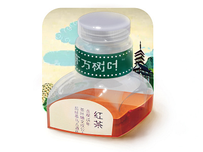 Oriental Leaves black tea chinese icon illustration oriental leaves plastic bottle