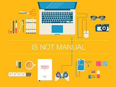 Is Not Manual design flat illustration work yellow