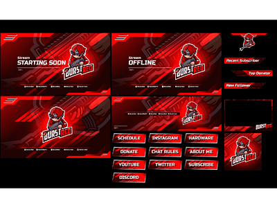 Custom Stream Twitch Overlay for Burst Red banner gfx for streamer graphics for streamer mixer overlay panel revamp stream stream overlay streaming streaming graphics streaming overlay twitch twitch overlay