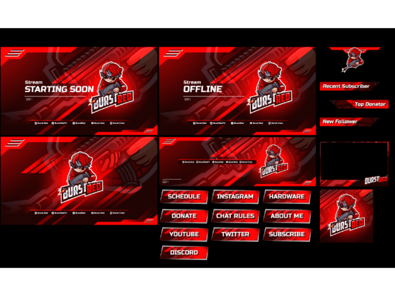 Custom Stream Twitch Overlay for Burst Red by Eighty Eight Design on