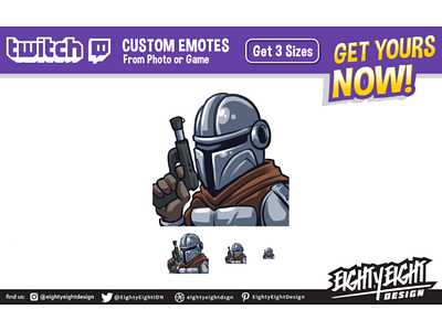 Custom Twitch Emotes for STPGaming97 cartoon cartoon character character chibi cute emote design emote discord discord emote emoji emote gun mandolarian mendo pistol star wars sticker streamer twitch twitch emote vector