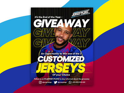 Jersey Plugz Giveaway Poster away blue brand cool cool typography digital ad fast football football shirt give giveaway jersey jersey plugz poster poster design soccer soccer shirt warm wavy