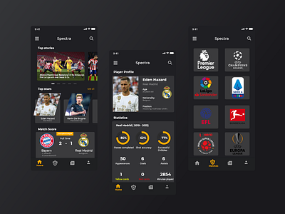 Spectra Football App app branding darkui design football mockup ui ux vector