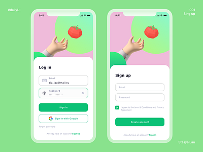 Daily UI 001 - Sign up app app design ios app ios app design log in parakeet color sign in sign up tomato