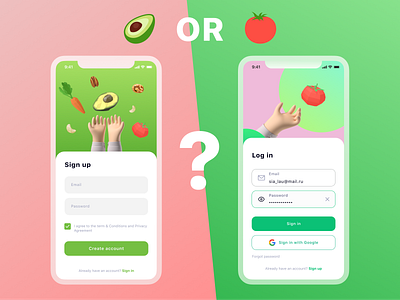 Tomato vs avocado 001 app app design avocado daily ui ios ios app ios app design tomato vs