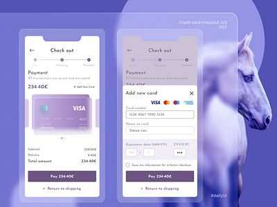 Daily UI - 002 Credit card checkout 2/2 002 checkout credit card checkout daily daily ui daily ui 002 dailyui dailyuichallenge horse pay royal purple