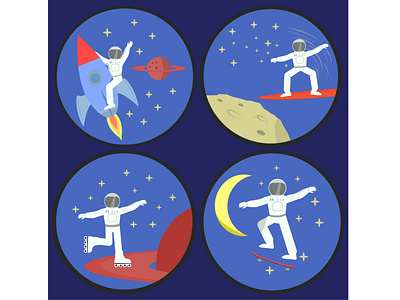 astronaut in space.vector graphic. astronaut astronomy extreme sport moon planets rocket roller skate skate space space suit spaceman spaceship stars surfing