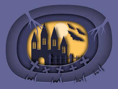 A papercut-style castle. The work was done in Adobe Illustrator. adobe illustrator architecture bat building castle christ design evil graphic design halloween illustration moon papercute vector