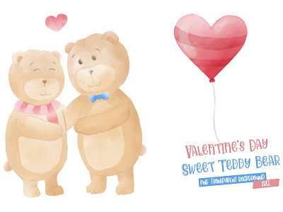 Free Valentine Day Sweet Teddy Bear Hug Watercolor Illustration