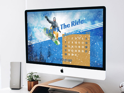 January 2018 Desktop Calendar - Screen Mockup calendar desktop enjoy january mockup ride snowboard wallpaper