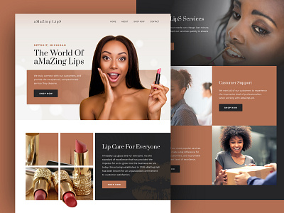 Amazing Lips Homepage beautiful beauty brown design illustration lip balm lips lipstick makeup web website