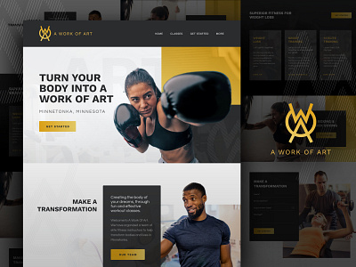 A Work Of Art - Homepage black and yellow body design gym illustration ui web website workout