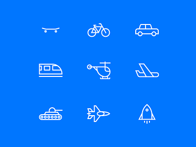 Transport Icons bike boat car icons plane rocket scooter skateboard spaceship tank train transport icons