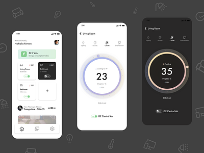 Smart Home - Thermostat air conditioner central air clean contemporary control design devices dribbble graphicdesign home led lights mobile modern smart smart home temperature thermostat ui