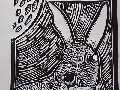 Rabbit in the moonlight, Linocut print animal art artwork lino linocut moonlight printmaking rabbit