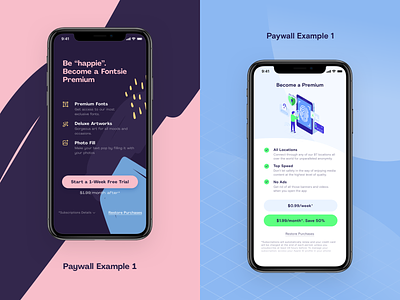 Paywall Example iphone mobile app mobile design mobile ui pastel color paywall premium