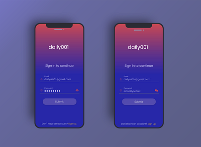 Daily UI 001 Log In daily ui dailyui design gradient interaction design login mobile mobile app design mobile design mobile ui signup ui ux