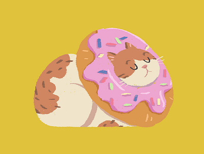 my cat loves sleeping cat cute donut illustration sketch