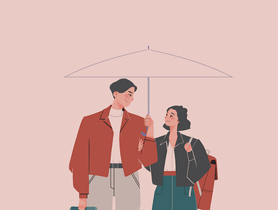 love story 1 boy flat illustration girl illustration love rainy way