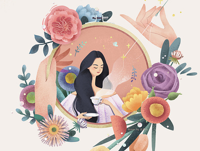 design for a book signing design embroidery flowers illustration girl illustration poster art