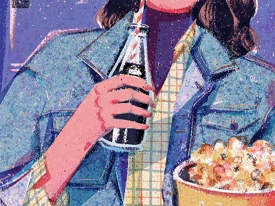 jeans girl blue coca cola girl illustration jeans movietheater popcorn togetherness