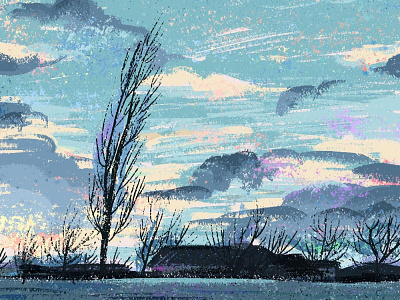 dawn blue clouds empress illustration sky trees winter