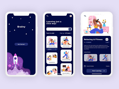 Learning Courses "Brainy" android app android app design brainy branding character chres course courses design design ui ecommerce illustration learn learning app mobile rocket space ui uiux ux